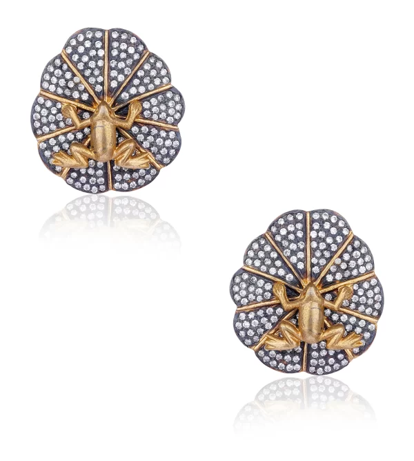 BROACH STYLE FROG EARRINGS WITH CZ DIAMONDS