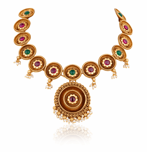 South indian nakshi work necklace and earrings