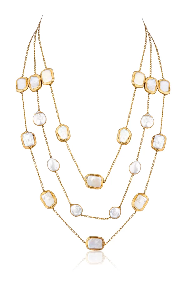 WHITE STONE NECKLACE TRIPLE LINE