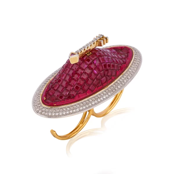 Round arrow navigating red stone ring