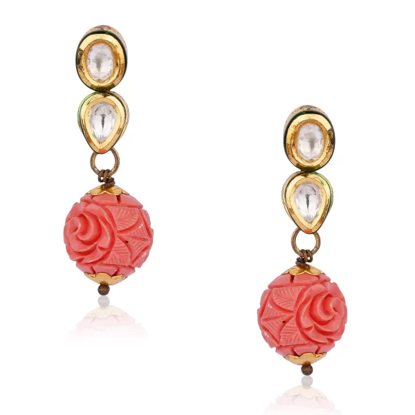 Carved rose polki necklace set with earrings
