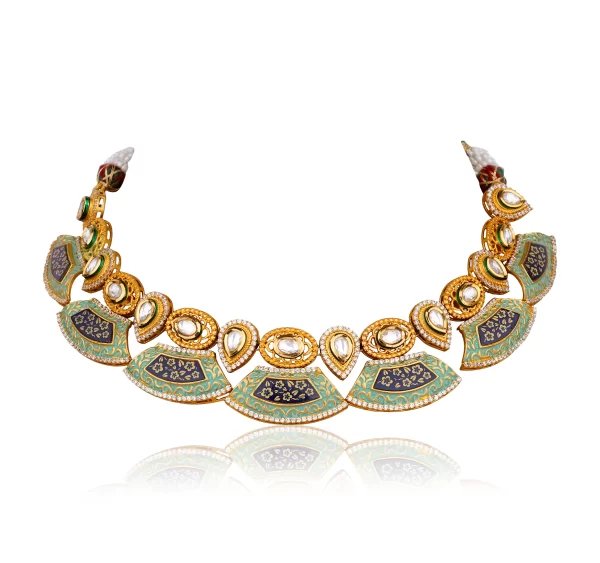 Antique green enamel necklace with earrings