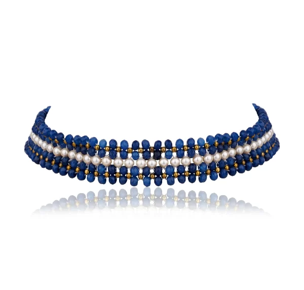 BLUE STONE AND PEARLS CHOKER NECKLACE