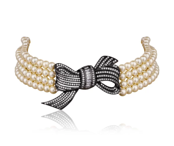 VICTORIAN WHITE BOW NECKLACE CHOKER