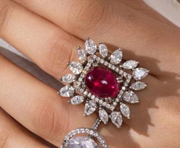 Centre stone ruby and rose cut ring