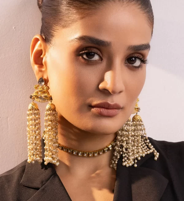 jhoomar pearl earrings in gold