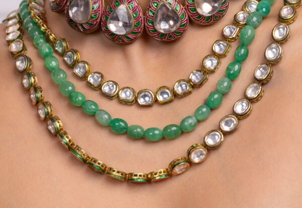 Emerald mala with polki layer